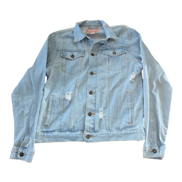 Brooklyn Denim Distressed Jacket Men Sz M Blue Long Sleeve ButtonUp Jean… - Picture 2 of 15